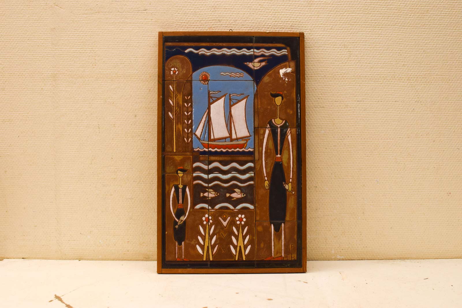 Tegelplateau in houten lijst  48765