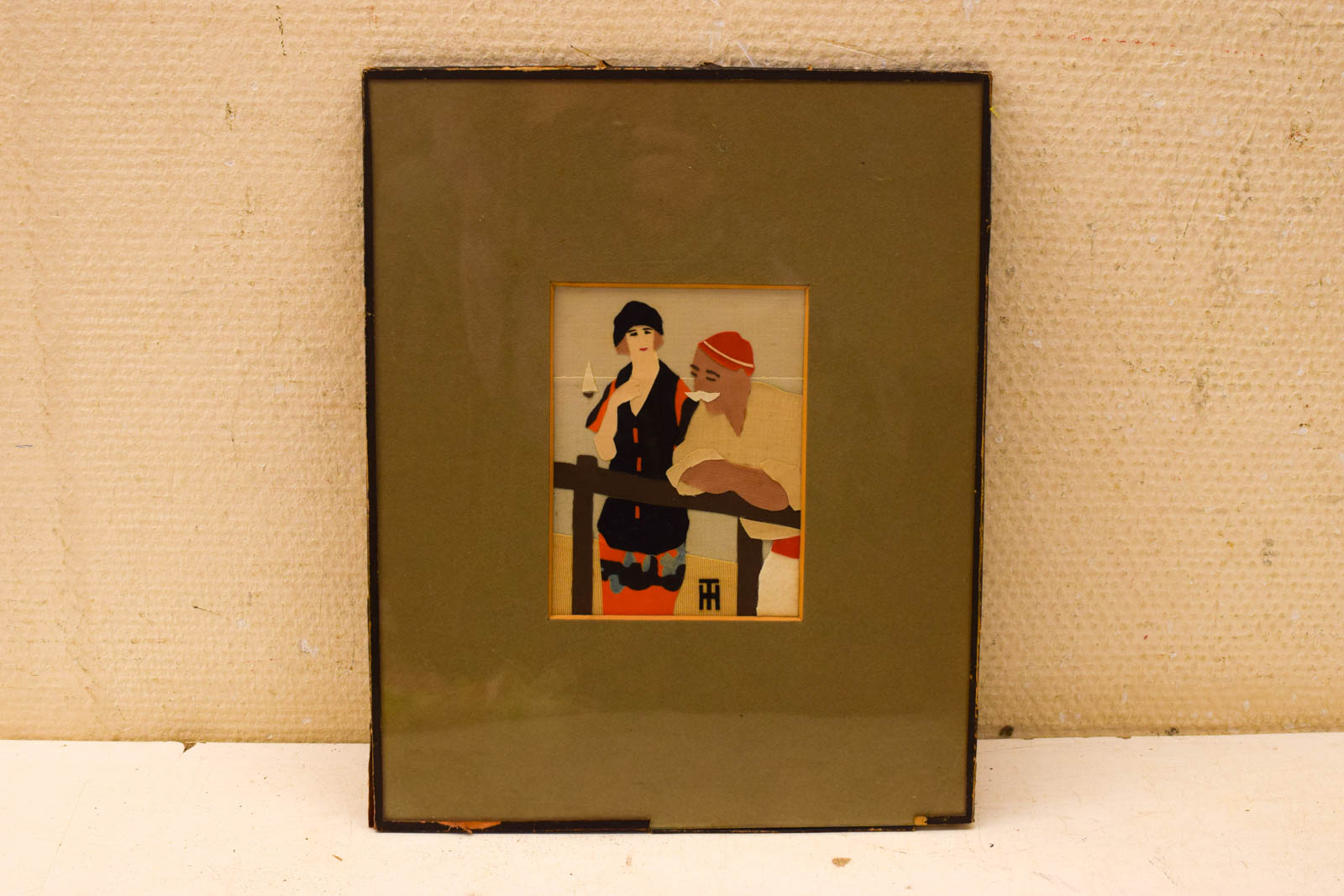 Prent van een man en vrouw bij het water  48936