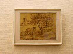 prent/ tekening van een paard in de wei 49029