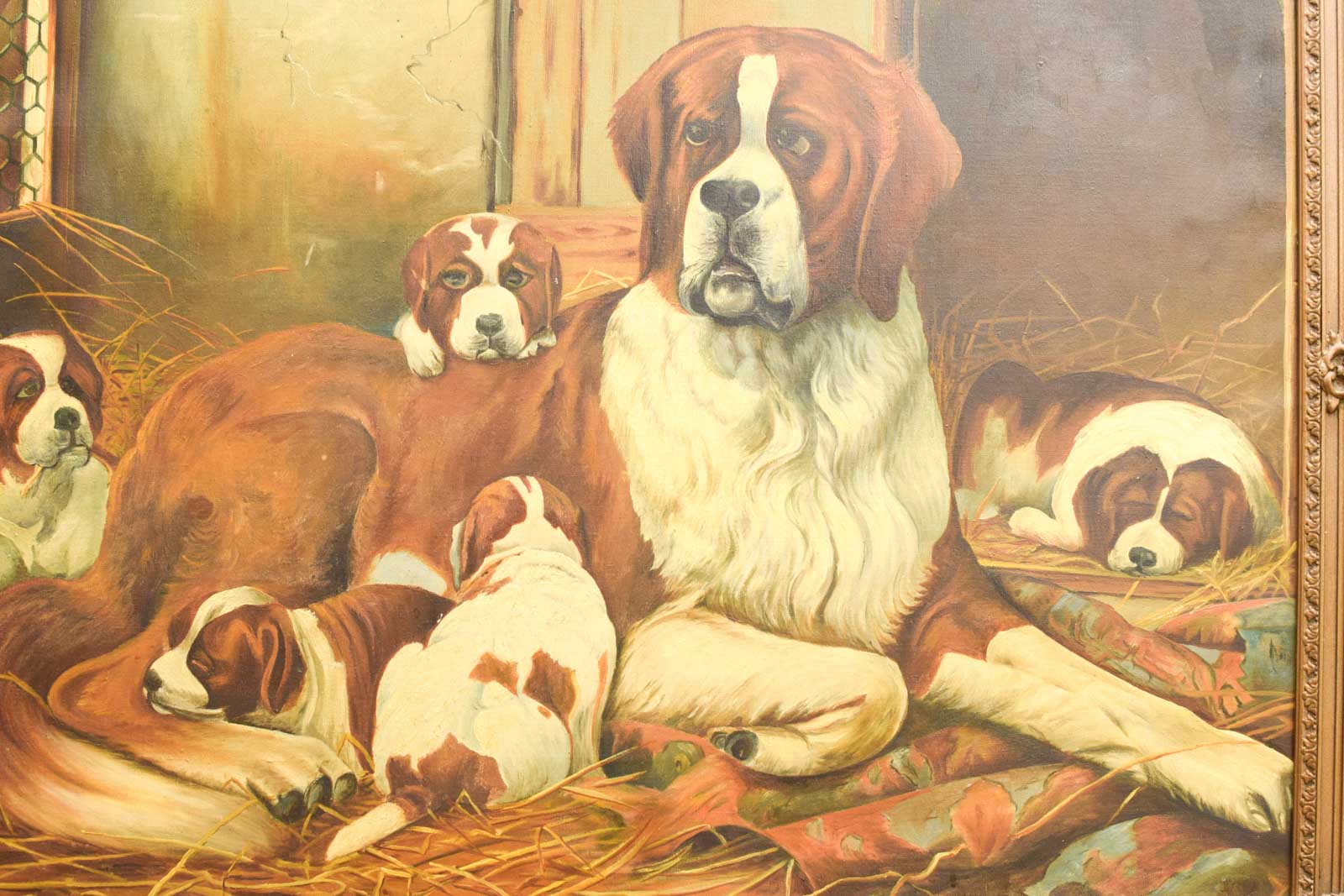 Alternative view of Schilderij met lampje st Bernard met haar puppy's  49106
