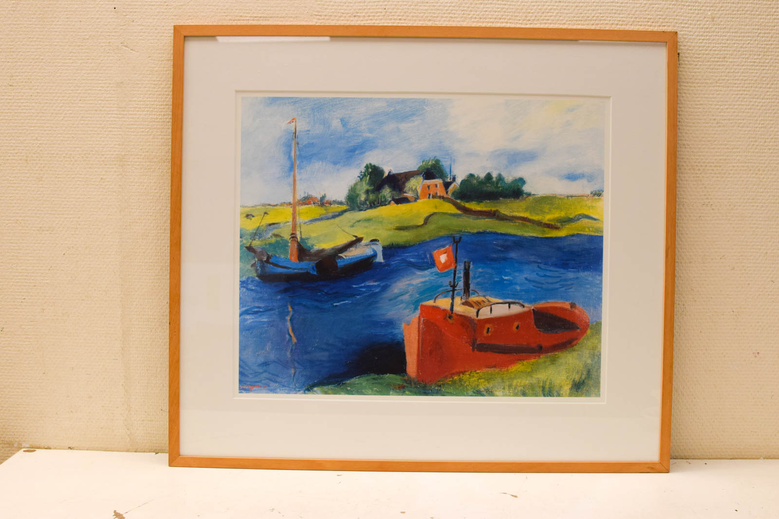 Prent / tekening van schepen  in het water  49208