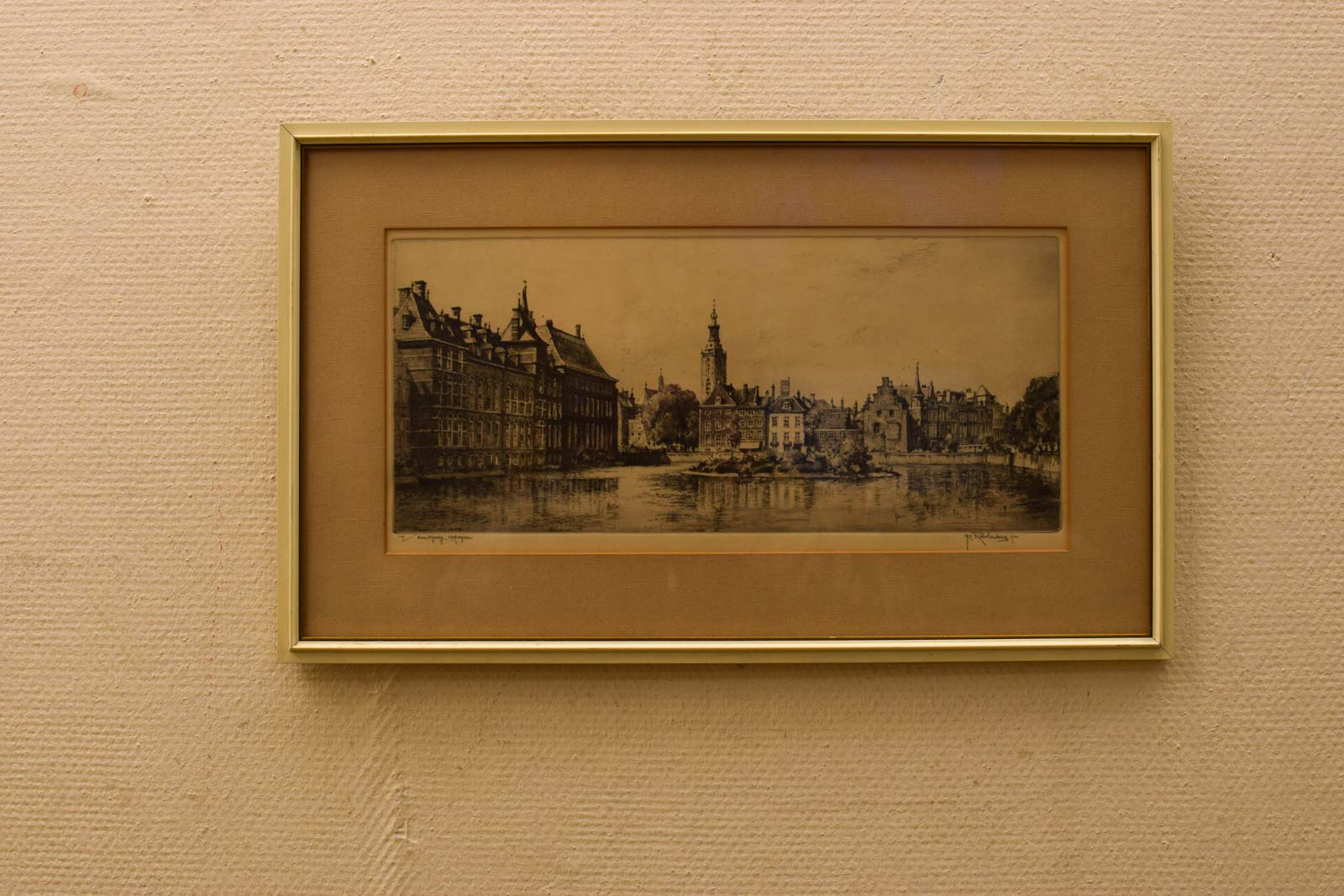 Prent van huizen bij het water  49344