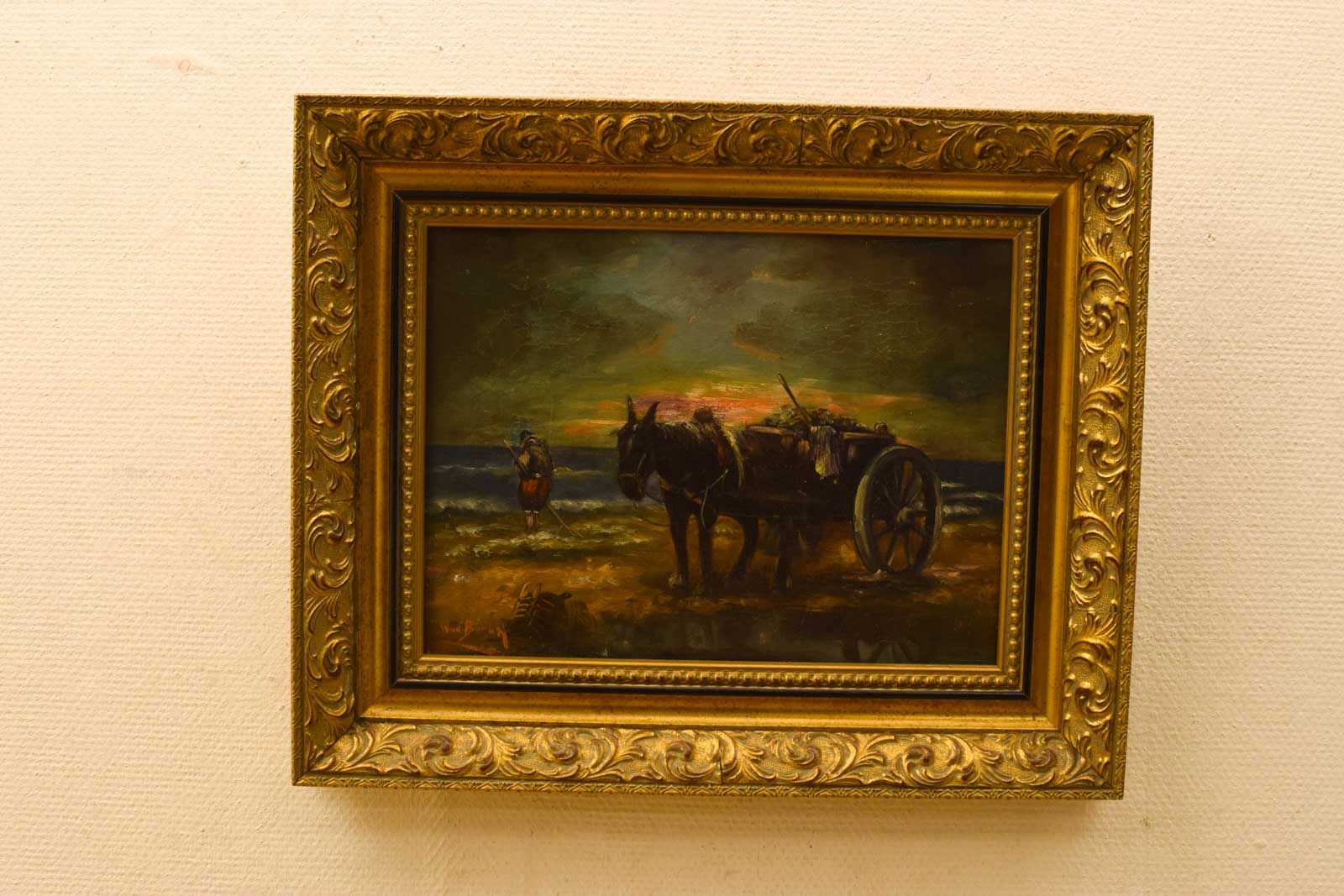 Schilderij van een strandjutter met zijn paard en wagen  49354