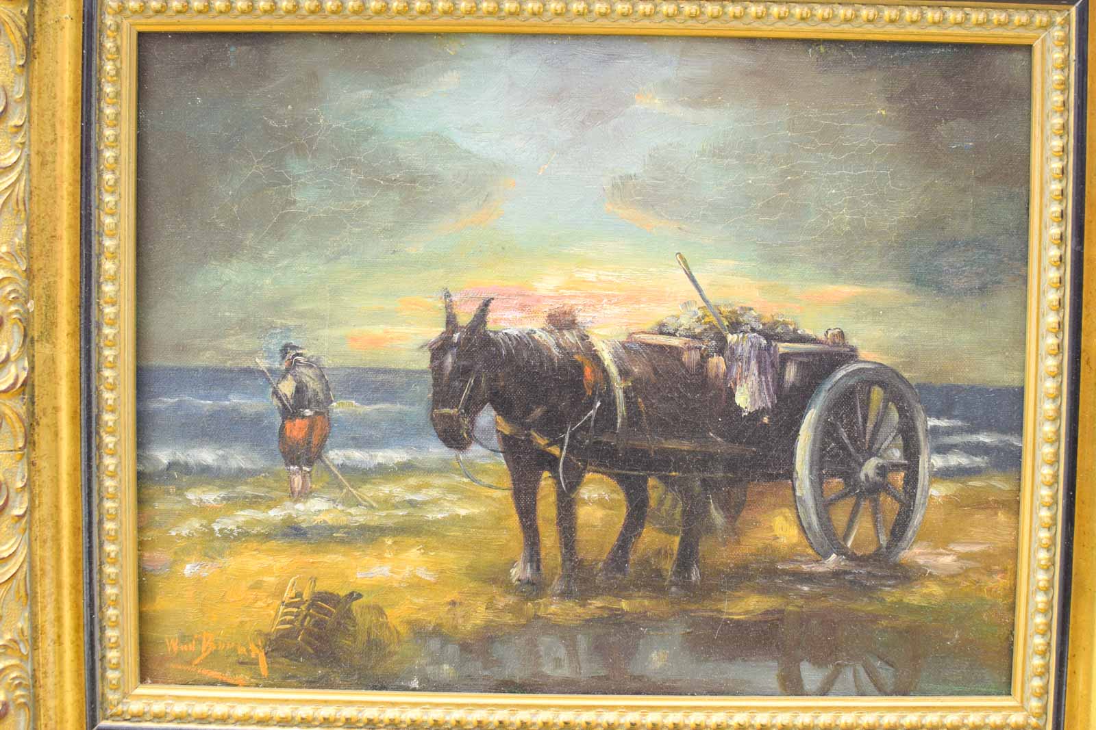 Alternative view of Schilderij van een strandjutter met zijn paard en wagen  49354