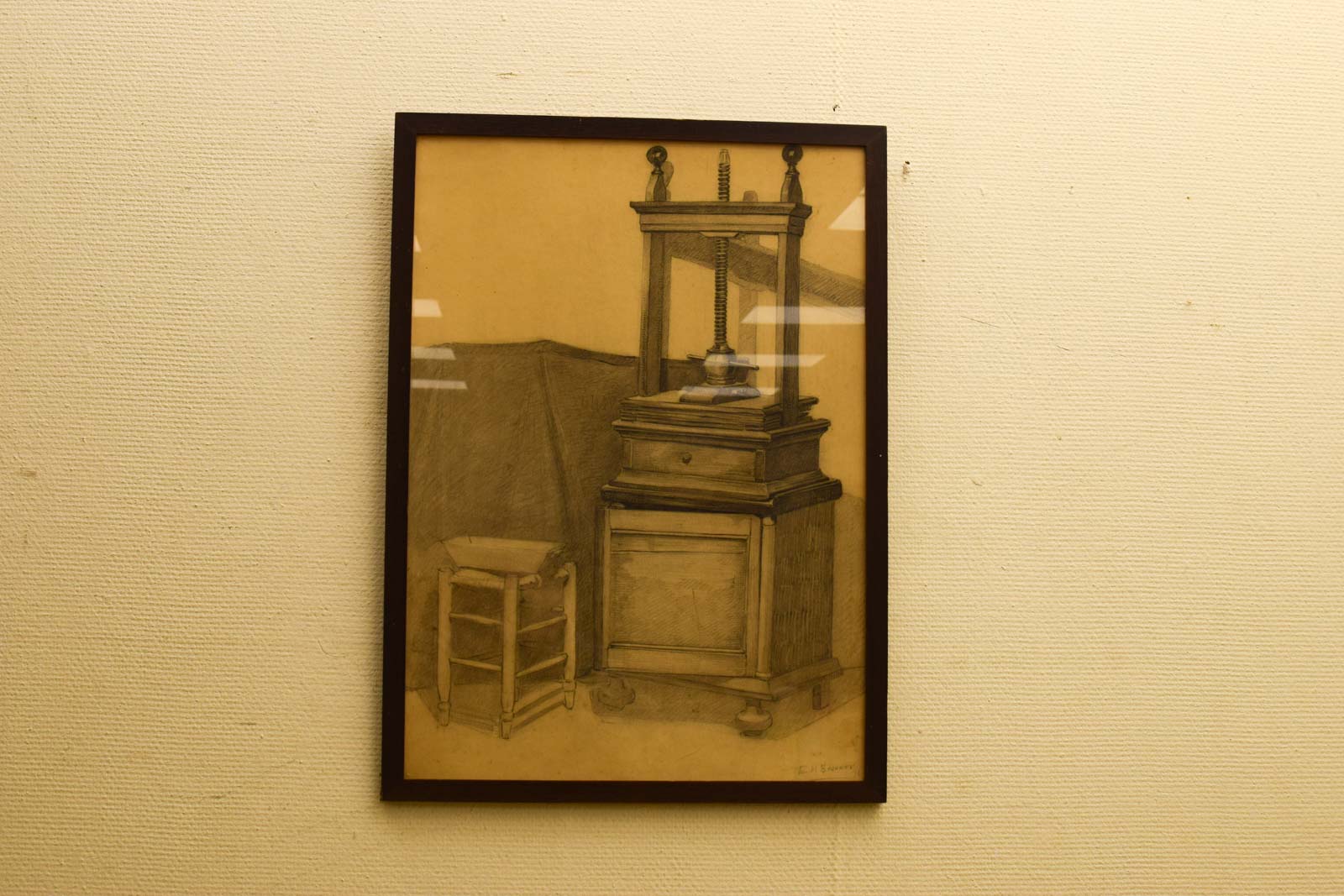 Prent/Tekening van een Linnenpers 49442