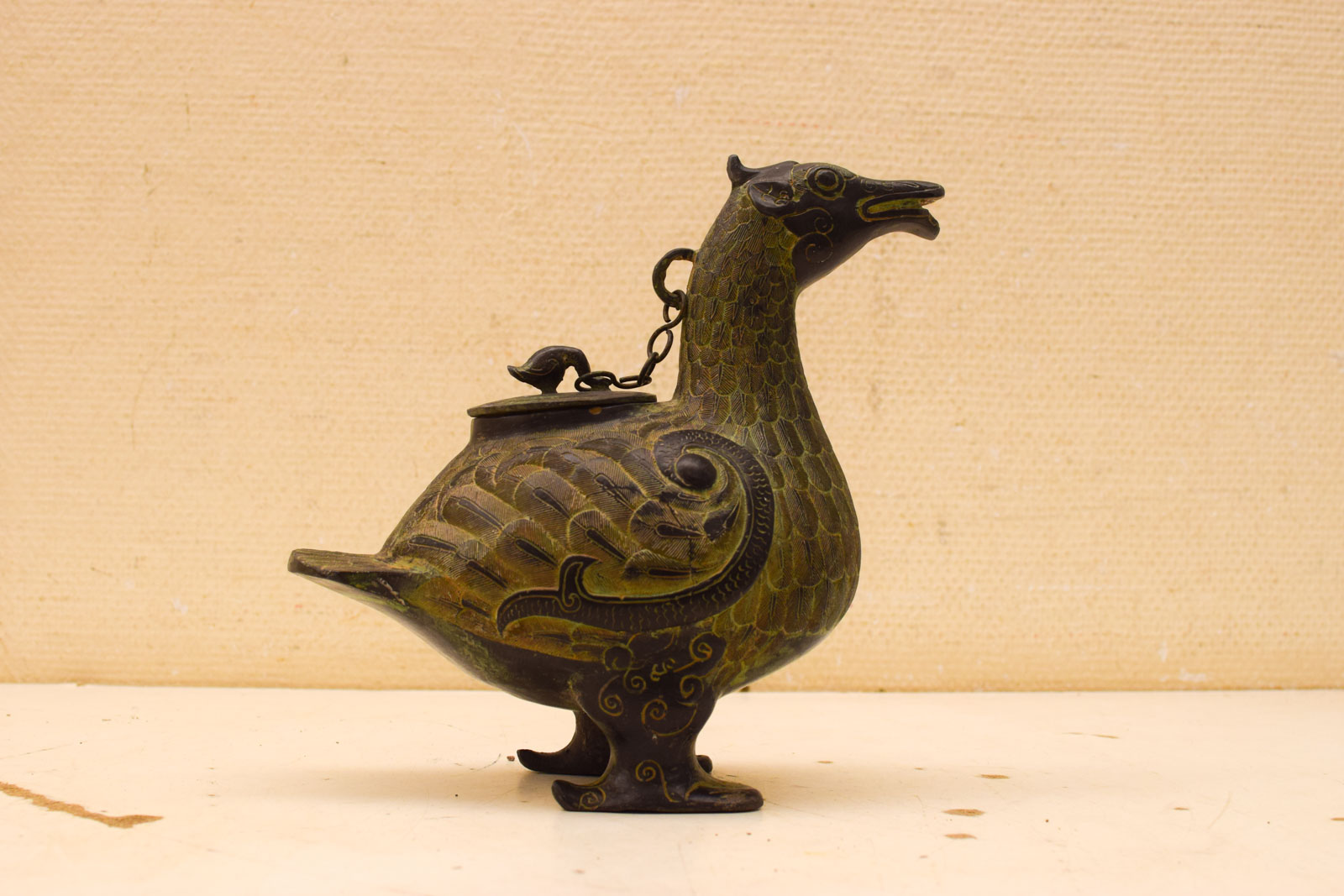 Antiek Chinees bronzen Dynastie vogels z'n pot  kruik 49487