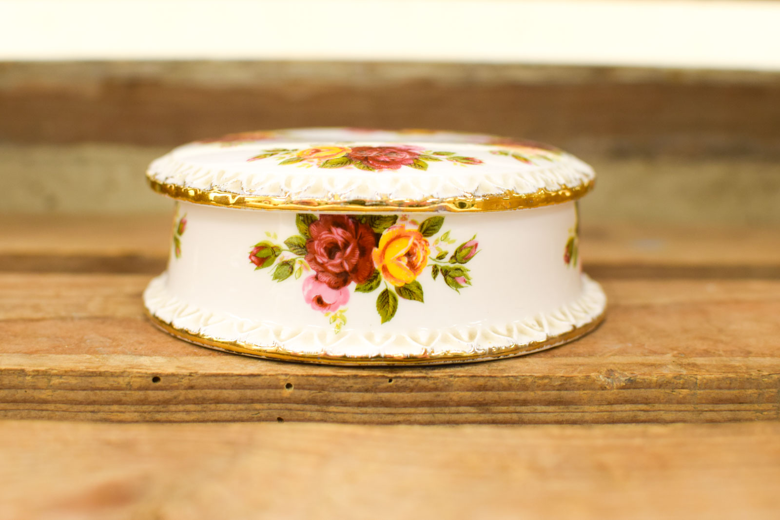 Cottage Rose porseleinen ronde sieraden doos 49581