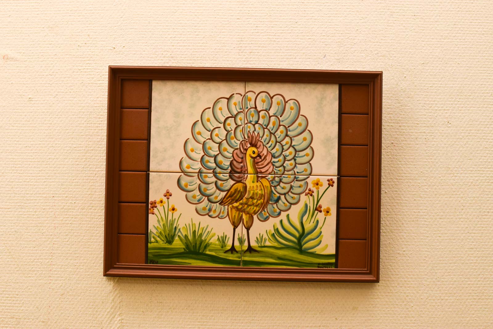 Tegelplateau ingelijst met prent van een struisvogel 49643