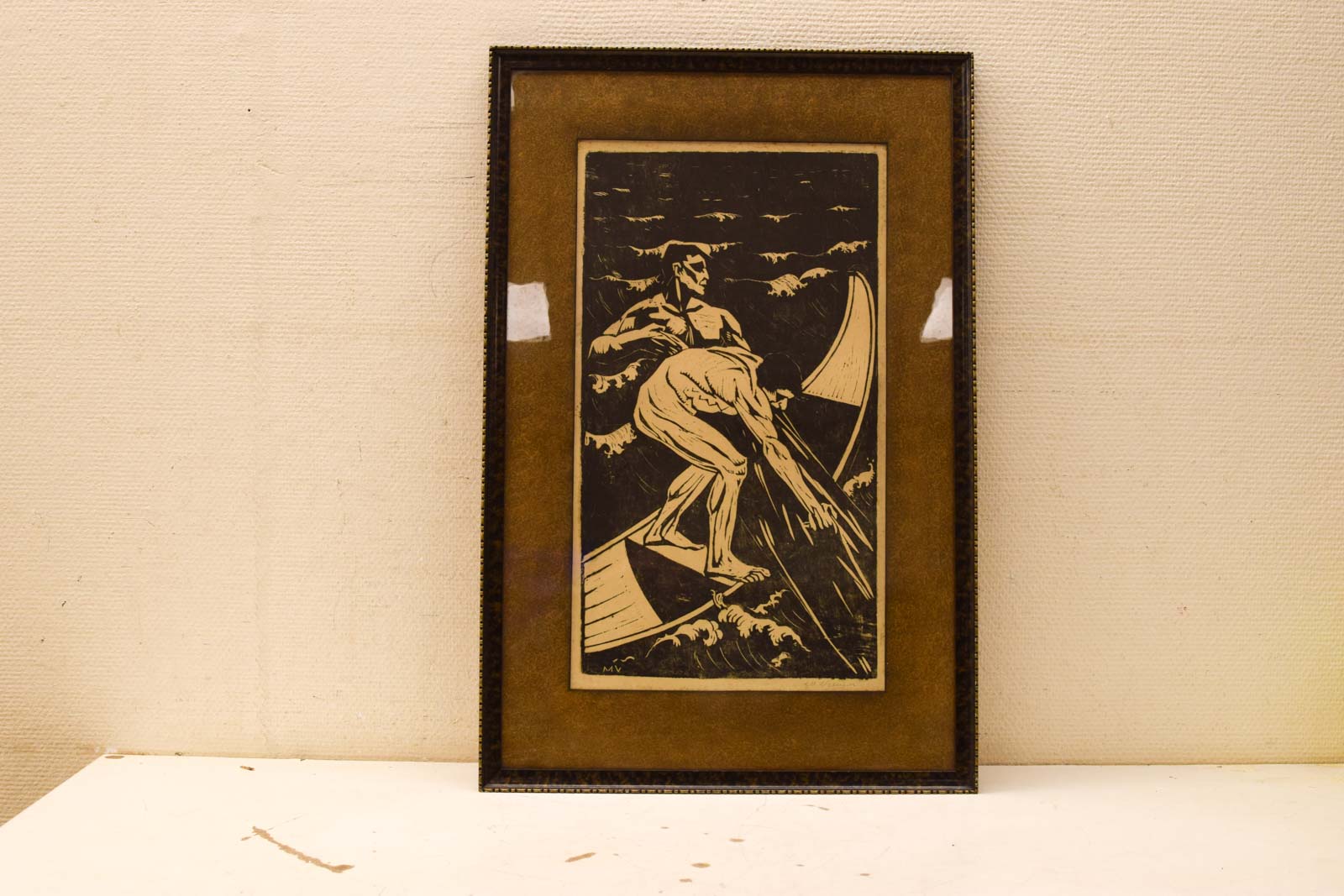 prent van een kano met 2 mannen op het water 49861