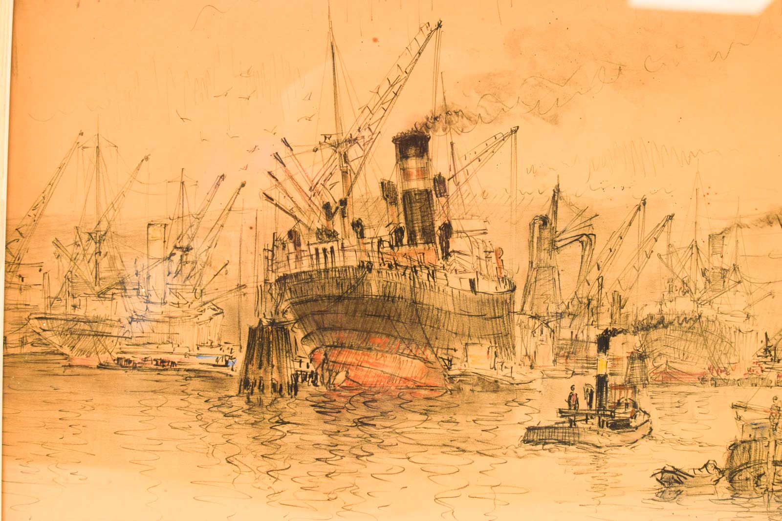 Alternative view of Prent / Tekening van boten/ schepen op het water 49891