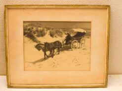 Pren van paarden met wagen op het strand 49999