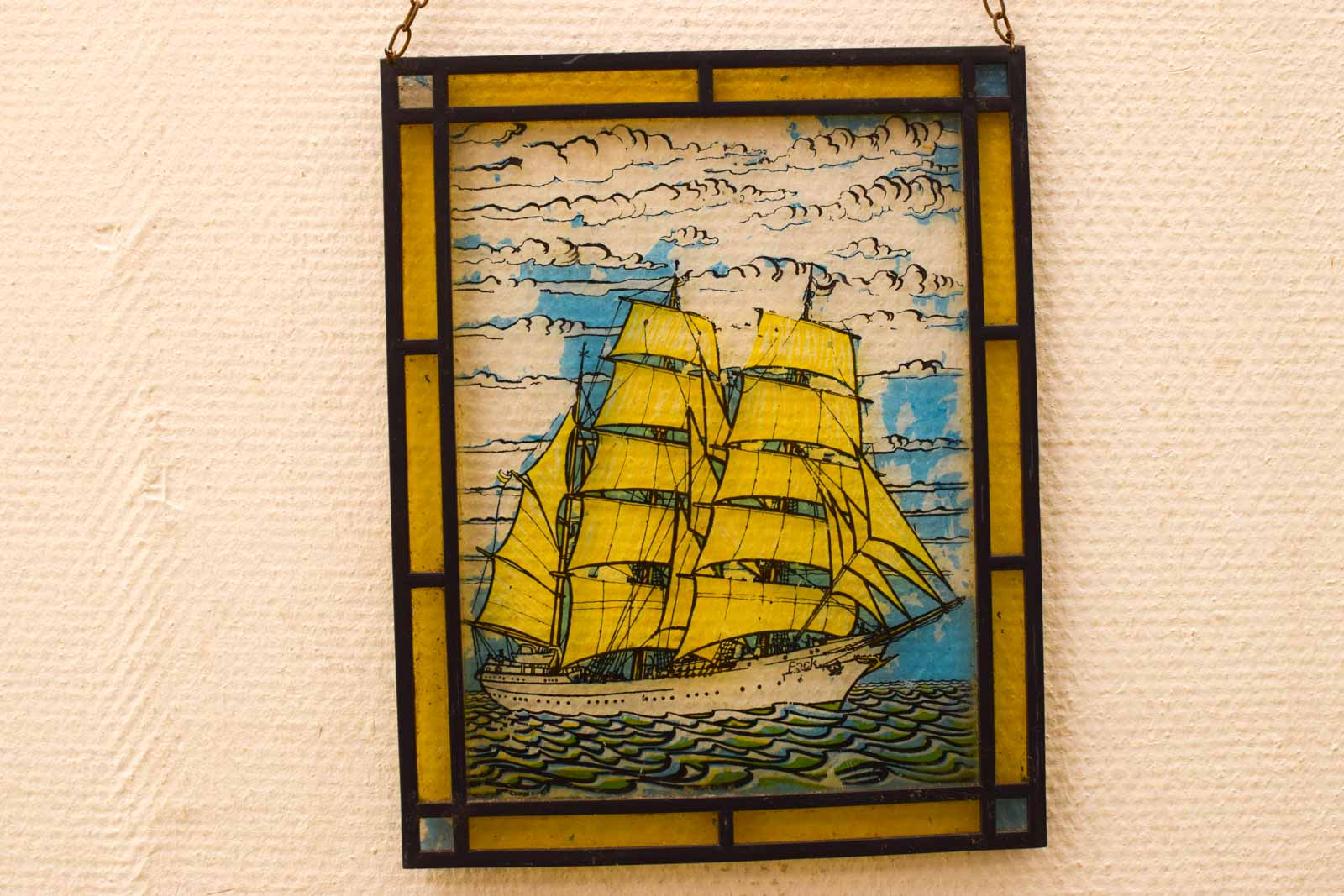 Glas en lood raam met een zeilschip 50206