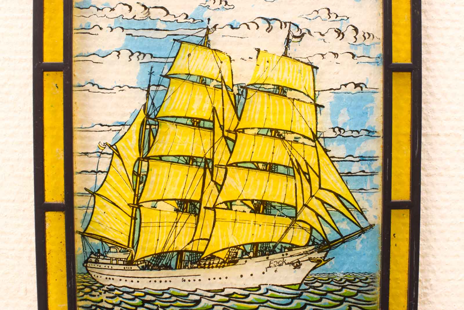 Alternative view of Glas en lood raam  met een  zeilschip  50206