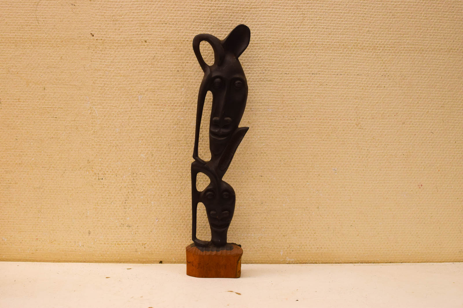 Houten beeld van 2 hoofden  30326