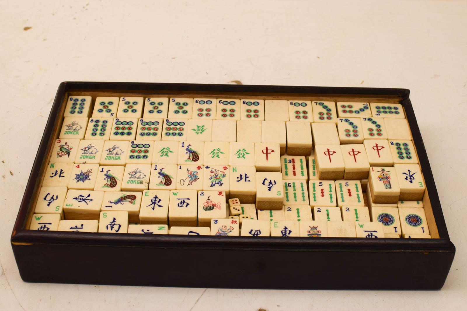 Vintage Mah Jong set in houten schuifdeksel doosje  50304