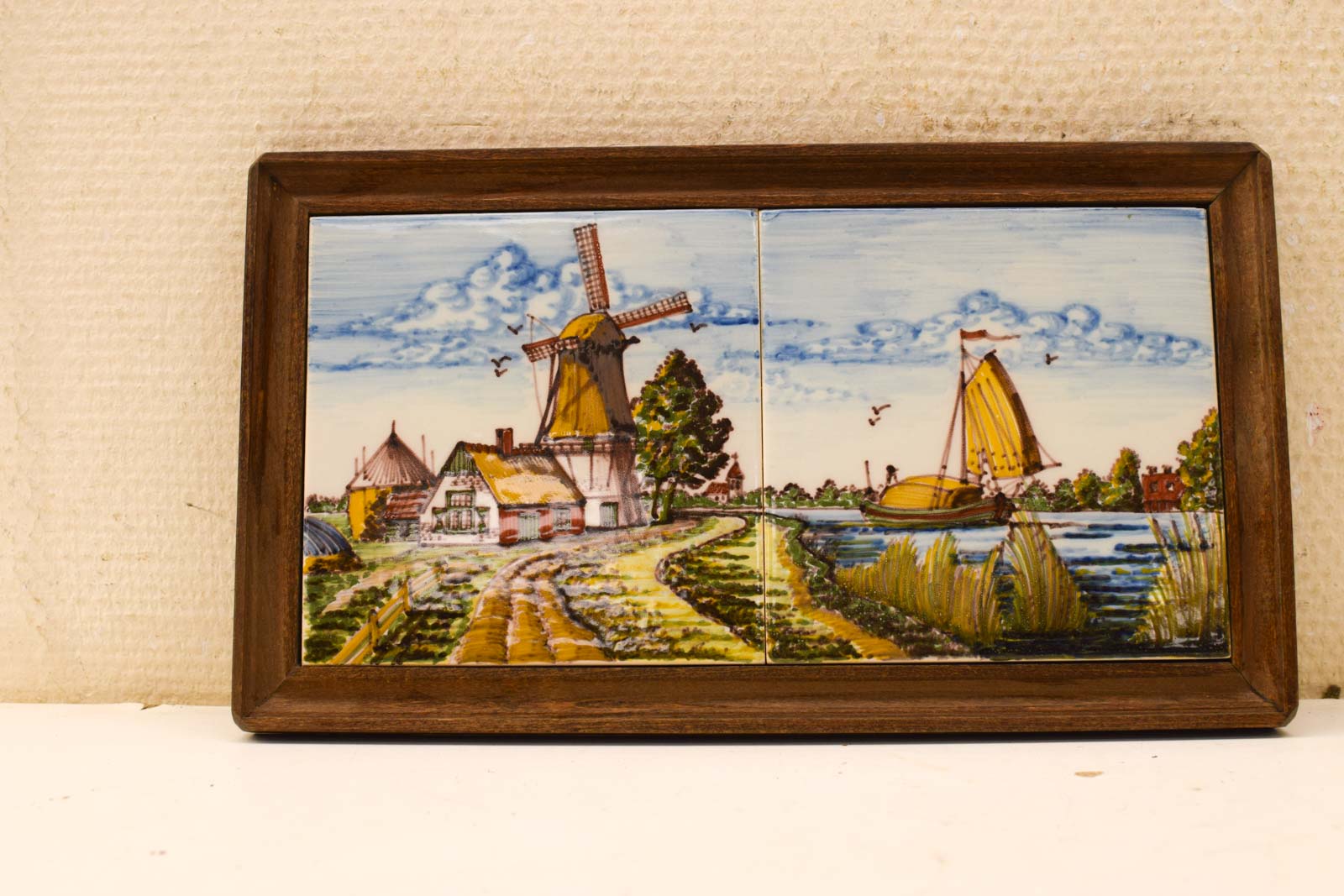 2 stuks Wandtegels in een houten lijstje 50442