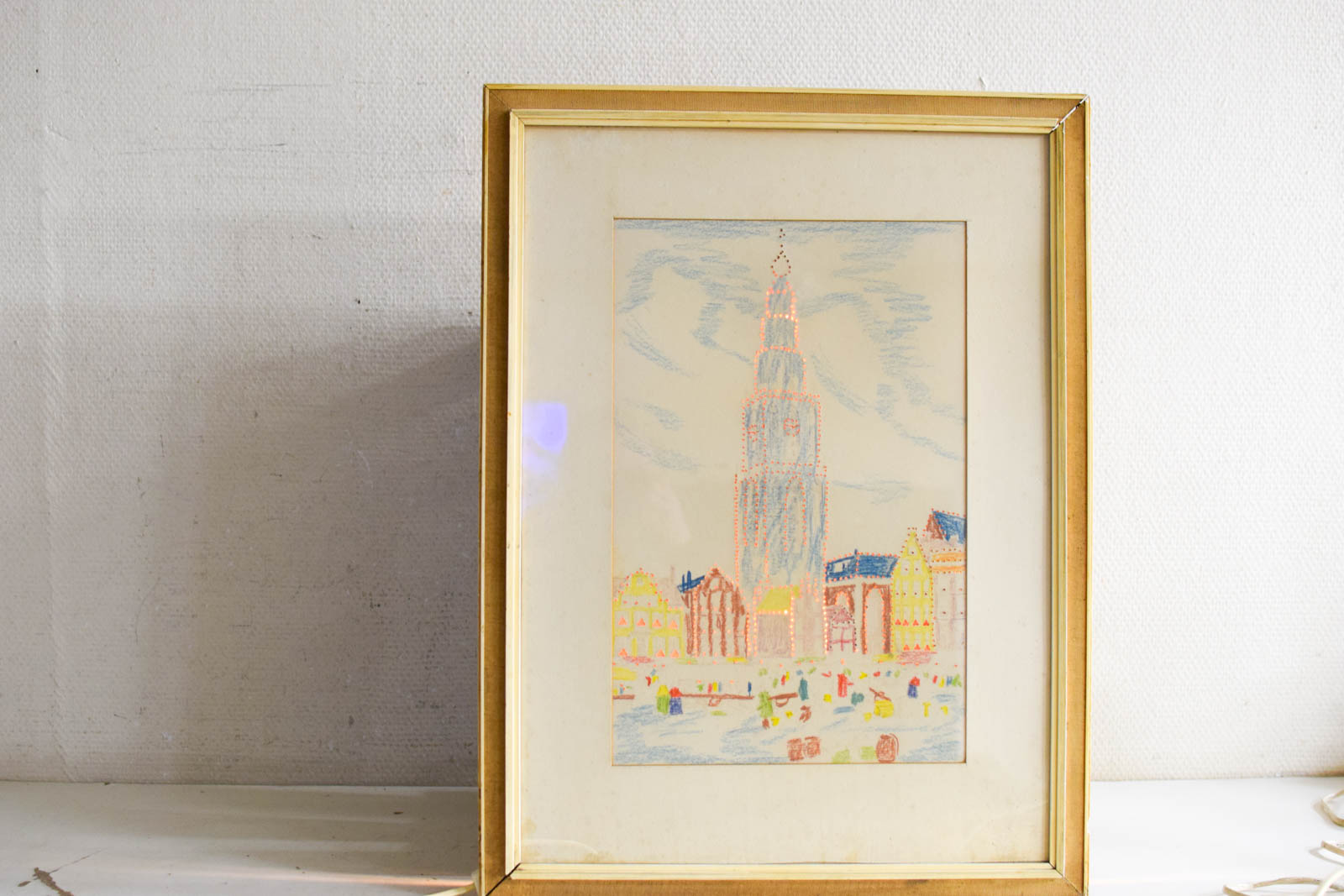 Alternative view of tekening  van de martinitoren met lampjes ingelijst  50669