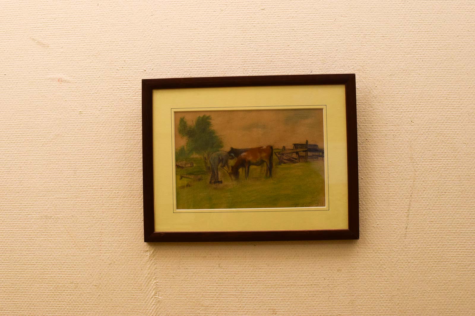 Prent/Tekening van een boer met zijn koeien 51218