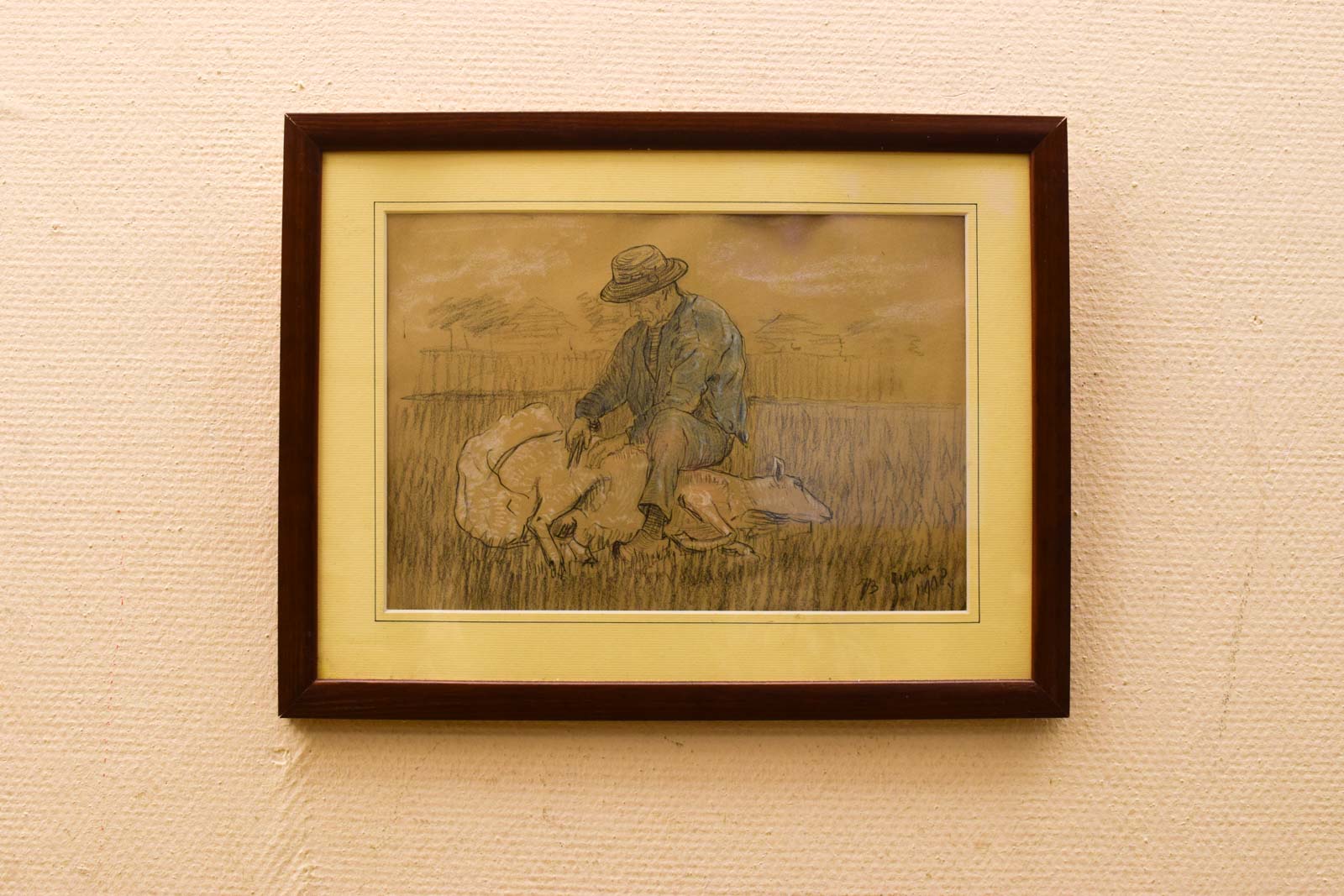 Prent/Tekening van een herder met zijn schaap 51228