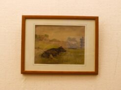 Prent / Tekening van een koe en schaap in de wei 51230