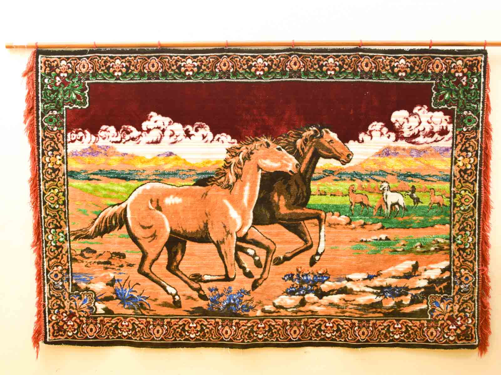 Vintage Wandkleed met prent van paarden 51283