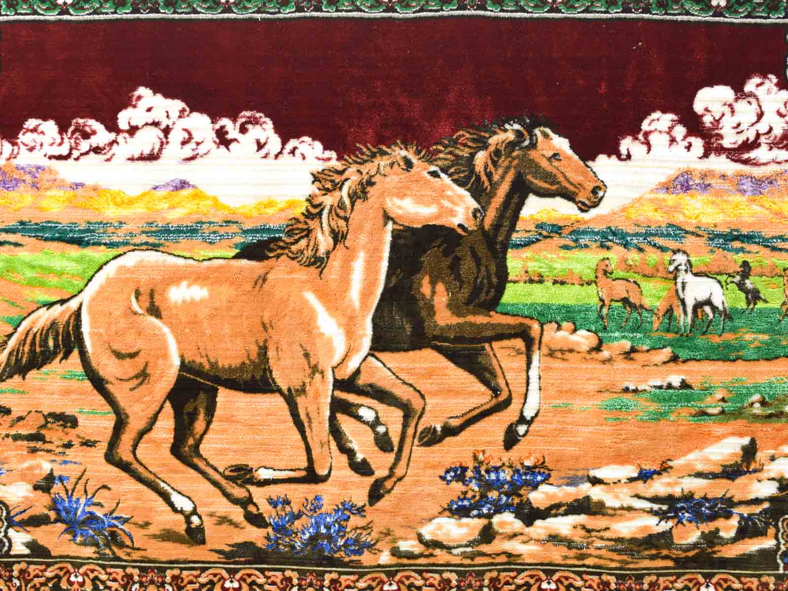 Alternative view of Vintage Wandkleed met prent van paarden 51283