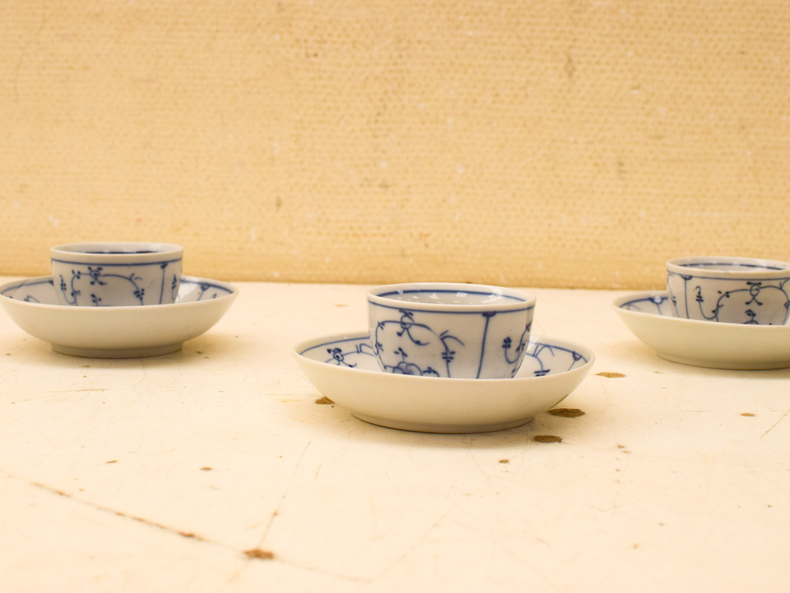 6 delig Blau Saks porseleinen kop en schotel 52347